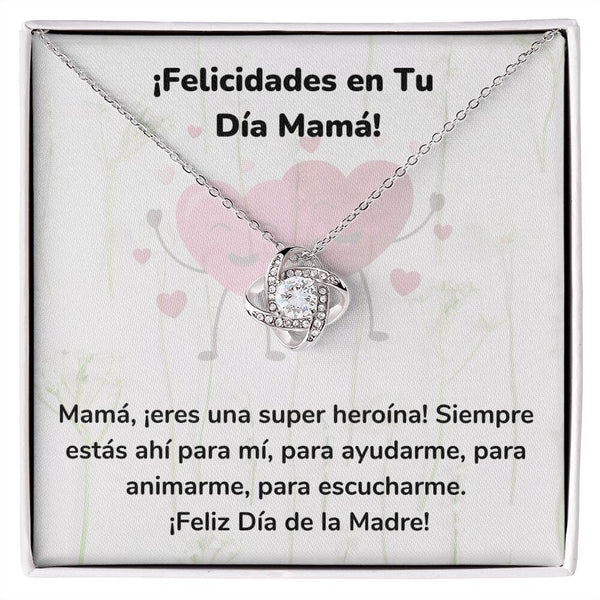 ¡Felicidades en Tu Día Mamá! Collar Para Mamá Nudo de Amor (LoveKnot) Jewelry/LoveKnot Acabado en oro blanco de 14 k Cajita Estándar (GRATIS) 