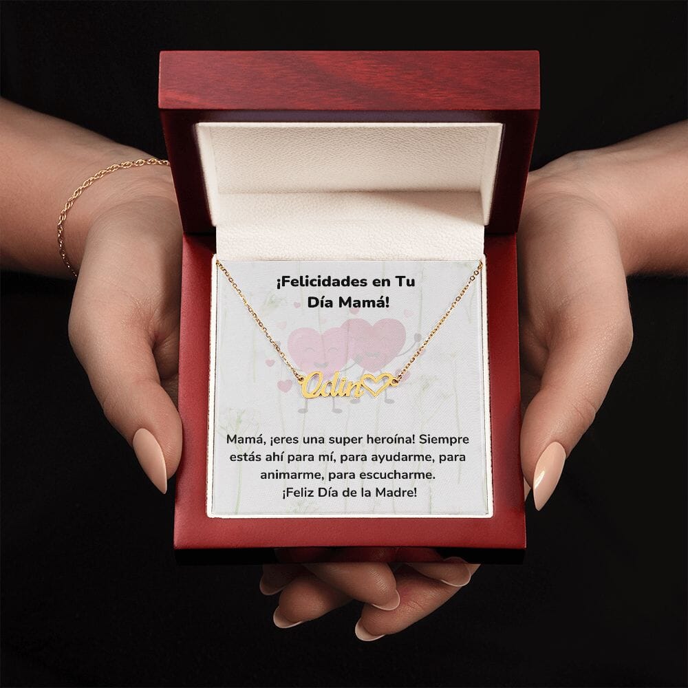 ¡Felicidades en Tu Día Mamá! - Collar Personalizado Con Nombre Corazón - Mamá Jewelry/NameNecklaceHeart ShineOn Fulfillment <p>Acabado en Oro Amarillo de 18 quilates</p> Luxury Box 