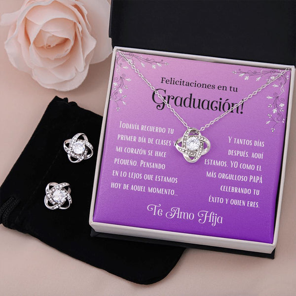 Felicitaciones en tu Graduación - De Papá - ¡Conjunto de aretes y collar Love Knot! Jewelry ShineOn Fulfillment Standard Box 