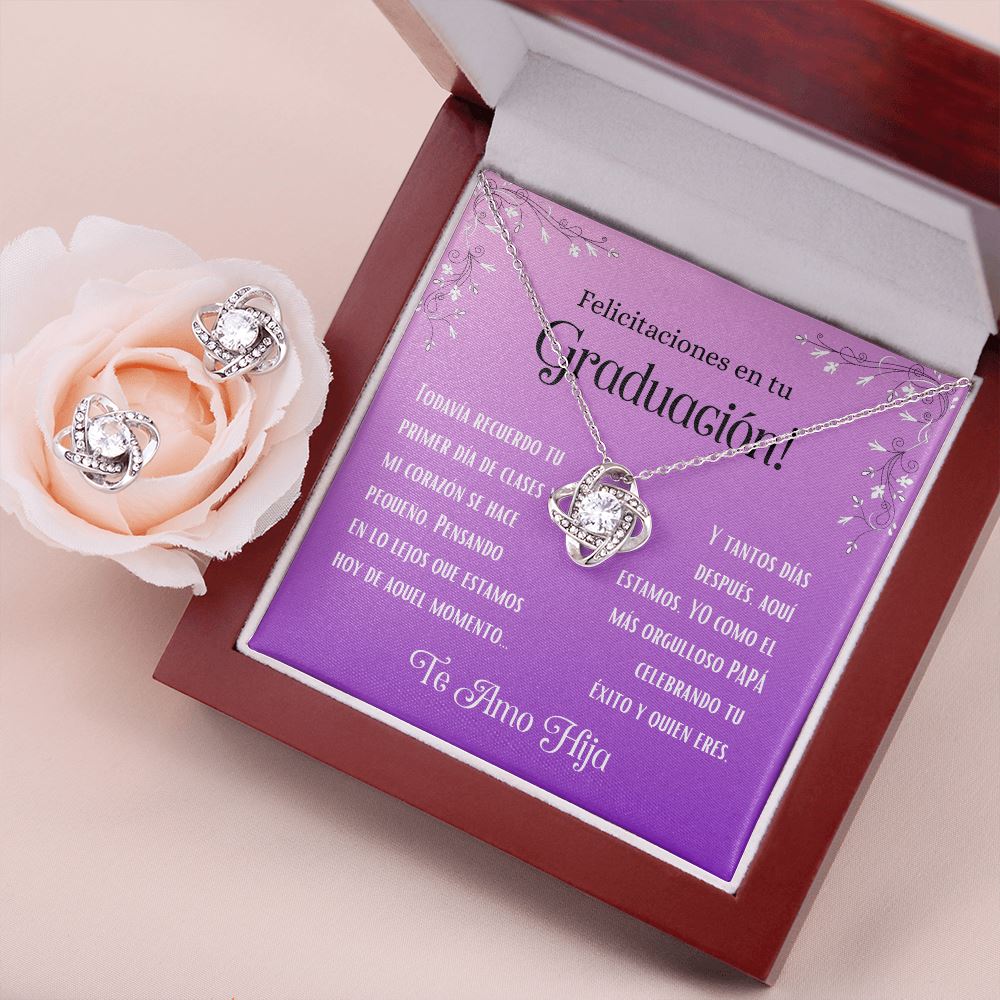 Felicitaciones en tu Graduación - De Papá - ¡Conjunto de aretes y collar Love Knot! Jewelry ShineOn Fulfillment Mahogany Style Luxury Box 