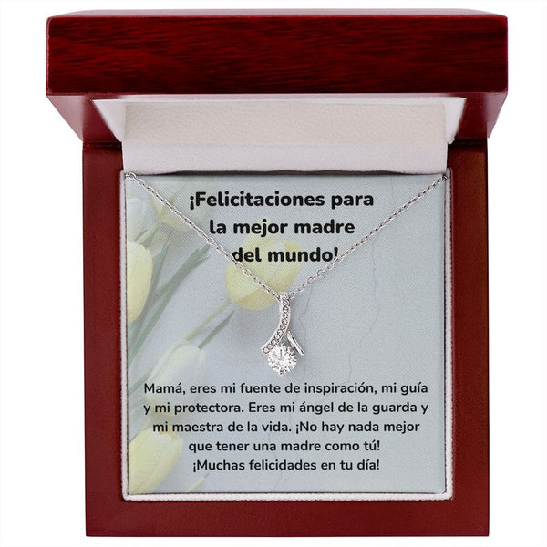 ¡Felicitaciones para la mejor madre del mundo! Collar Belleza Seductora (Alluring Beauty) Para Mamá Jewelry/AlluringBeauty Acabado en oro blanco de 14 k Luxury Box 