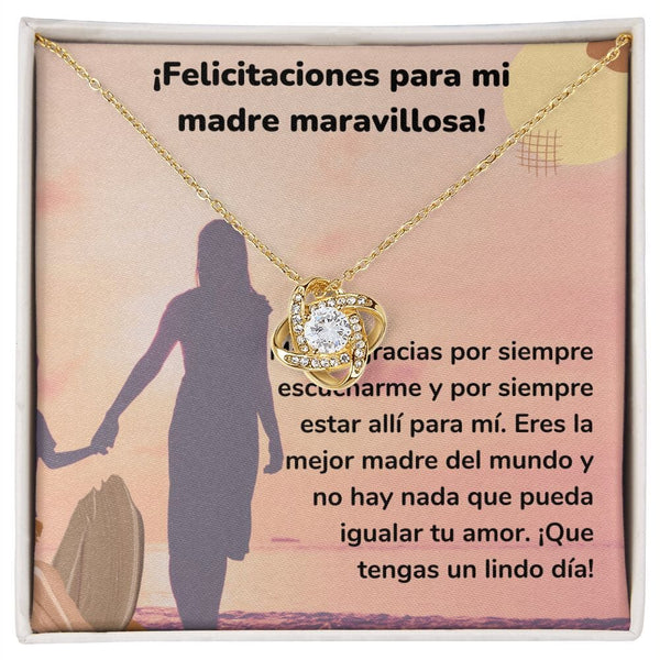 ¡Felicitaciones para mi madre maravillosa! Collar Para Mamá Nudo de Amor (LoveKnot) Jewelry ShineOn Fulfillment Acabado en Oro Amarillo de 18 quilates Cajita Estándar (GRATIS) 