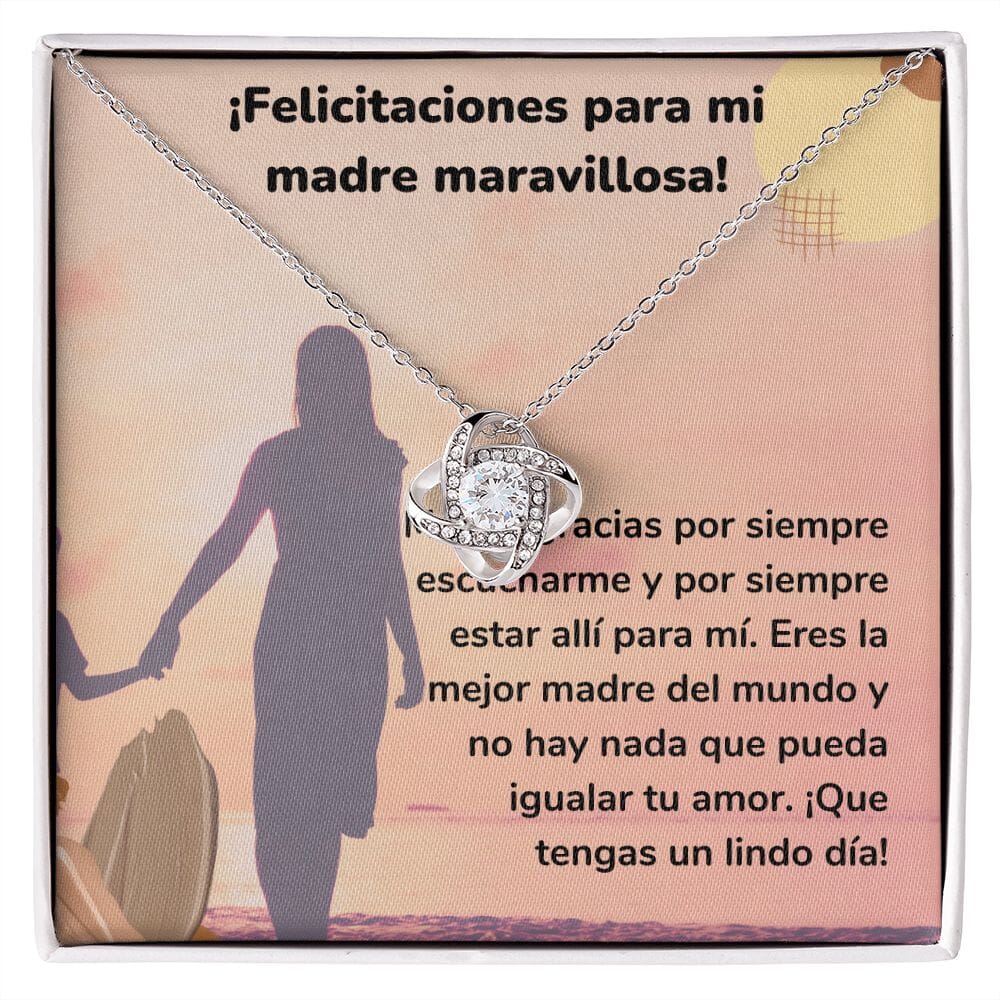 ¡Felicitaciones para mi madre maravillosa! Collar Para Mamá Nudo de Amor (LoveKnot) Jewelry/LoveKnot Acabado en oro blanco de 14 k Cajita Estándar (GRATIS) 