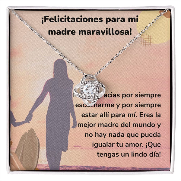 ¡Felicitaciones para mi madre maravillosa! Collar Para Mamá Nudo de Amor (LoveKnot) Jewelry/LoveKnot Acabado en oro blanco de 14 k Cajita Estándar (GRATIS) 