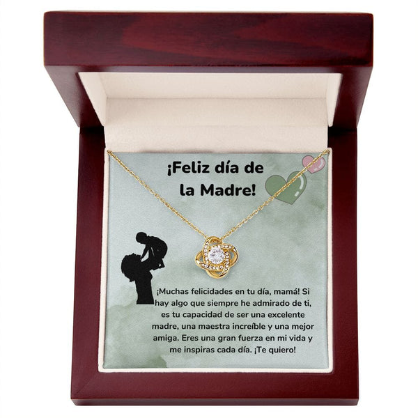 ¡Feliz día de la Madre! Collar Para Mamá Nudo de Amor (LoveKnot) Jewelry ShineOn Fulfillment Acabado en Oro Amarillo de 18 quilates Caja de Lujo Madera Con Luz led 