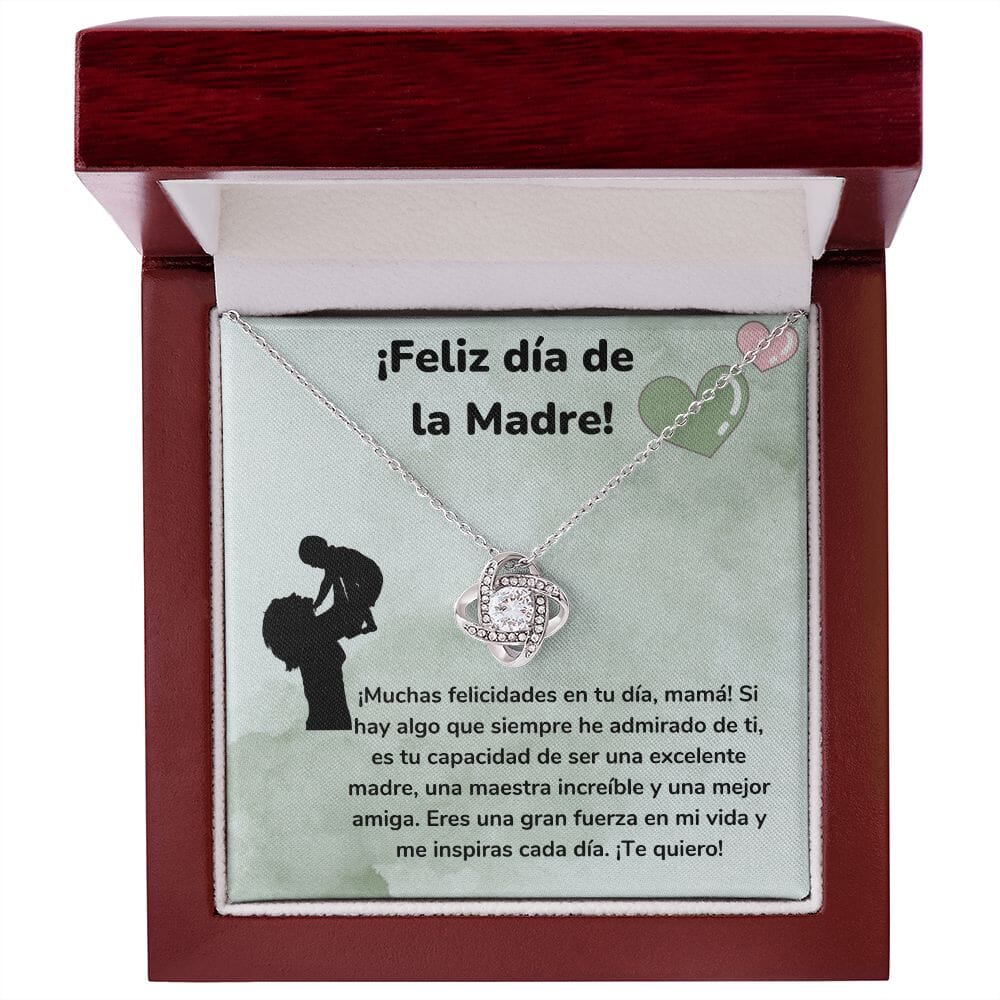 ¡Feliz día de la Madre! Collar Para Mamá Nudo de Amor (LoveKnot) Jewelry/LoveKnot Acabado en oro blanco de 14 k Caja de Lujo Madera Con Luz led 