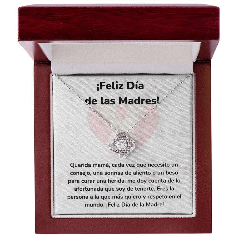 ¡Feliz Día de las Madres! -- Collar Para Mamá Nudo de Amor (LoveKnot) Jewelry/LoveKnot Acabado en oro blanco de 14 k Caja de Lujo Madera Con Luz led 