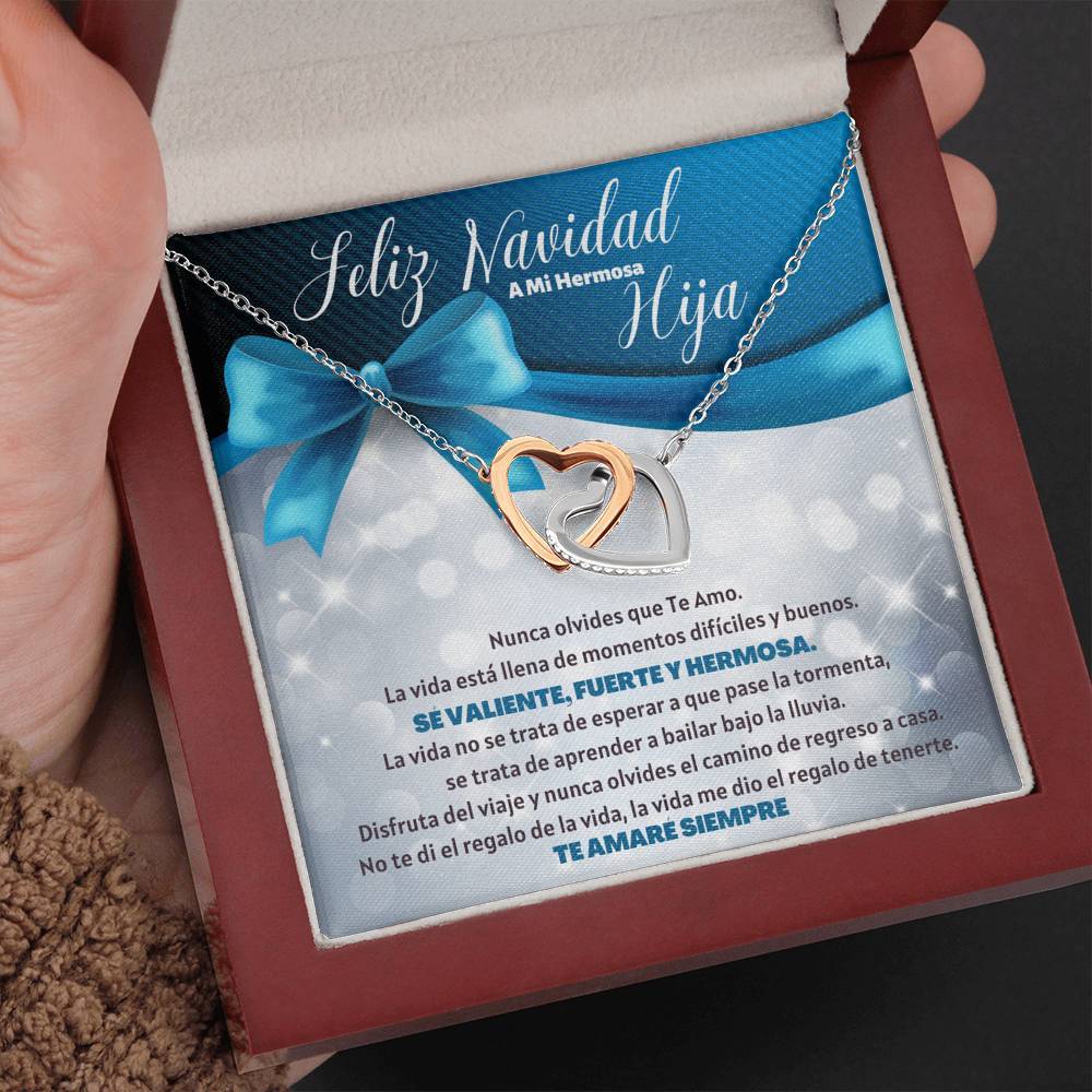 Feliz Navidad a Mi Hermosa Hija - Collar Corazones entrelazados Jewelry ShineOn Fulfillment Caja de Madera de lujo Led - Mahogany 