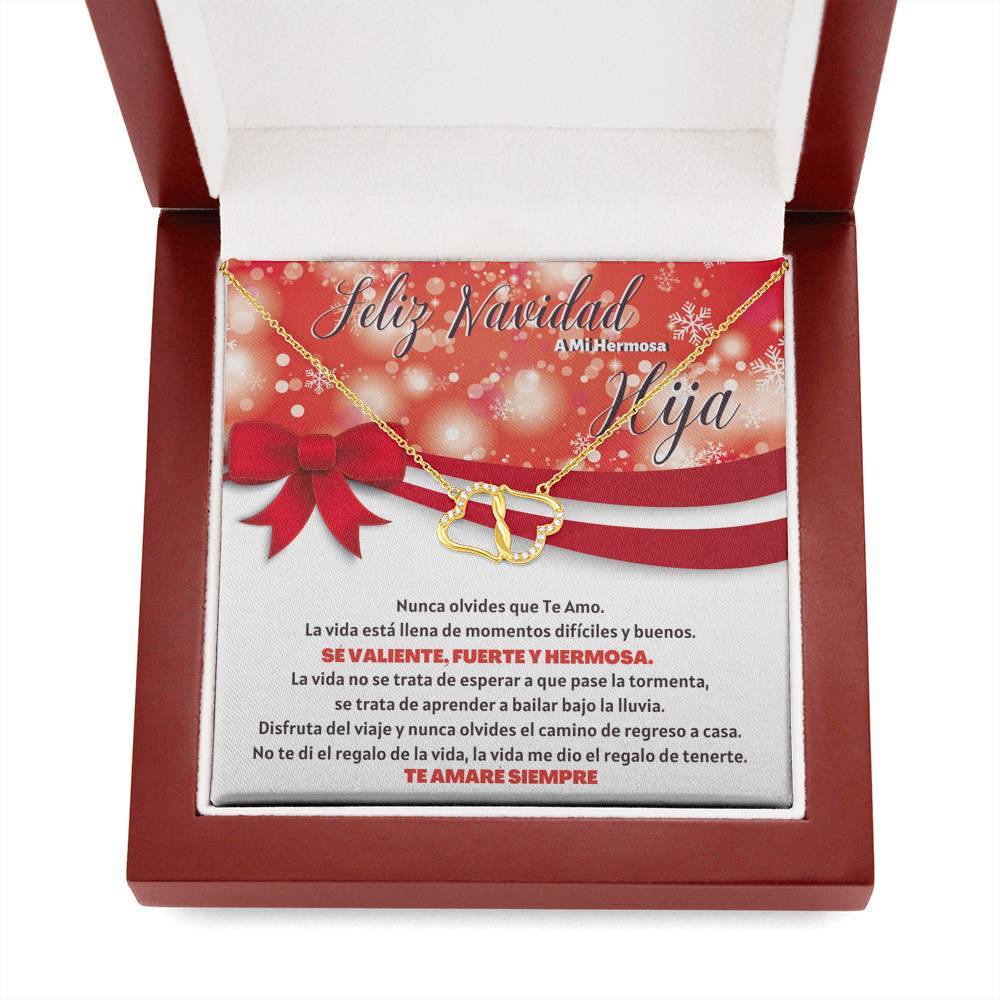 Feliz Navidad a mi Hermosa Hija - Corazones de Oro amarillo sólido de 10K con Diamantes Reales Jewelry 