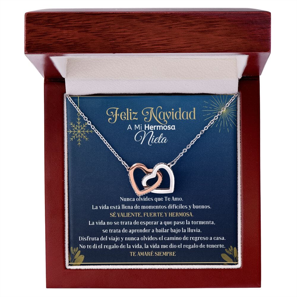 Feliz Navidad a Mi Hermosa Nieta - Collar Corazones entrelazados Jewelry/InterlockingHearts Mahogany Style Luxury Box 
