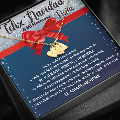 Feliz Navidad a mi Hermosa Nieta - El collar de corazones más dulces Jewelry 18K Yellow Gold Finish - 3 Hearts 