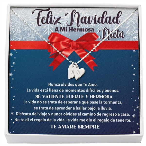 Feliz Navidad a mi Hermosa Nieta - El collar de corazones más dulces Jewelry Sterling Silver - 2 Hearts 