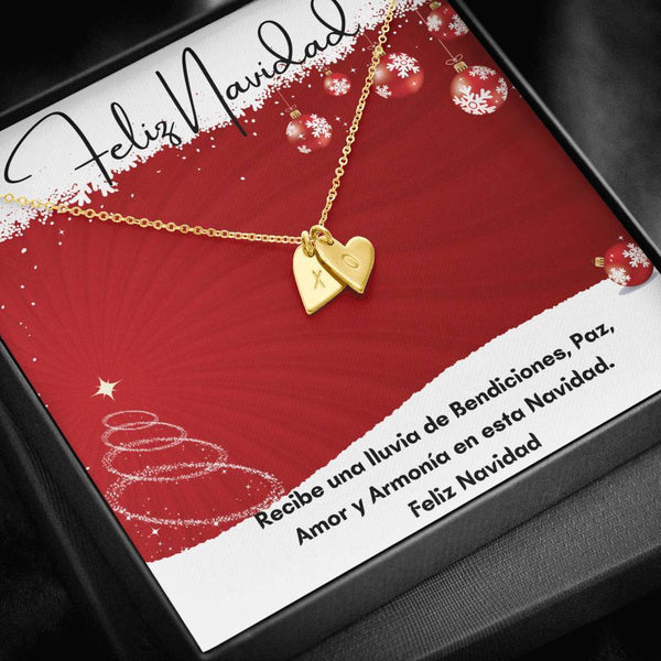 Feliz Navidad para la mamá más linda del mundo - Collar con corazones. Jewelry ShineOn Fulfillment 18K Yellow Gold Finish - 2 Hearts 