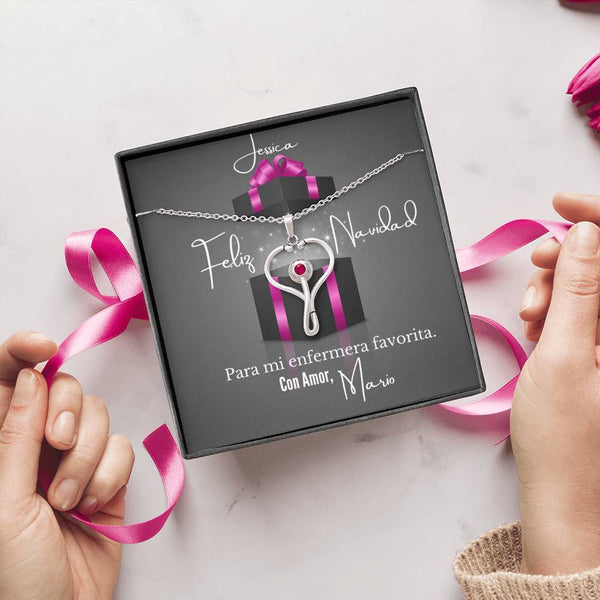 Feliz Navidad para mi enfermera favorita - Collar estetoscopio con cristal Swaroski Rojo Jewelry 