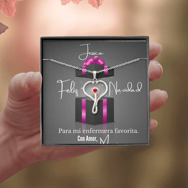 Feliz Navidad para mi enfermera favorita - Collar estetoscopio con cristal Swaroski Rojo Jewelry 