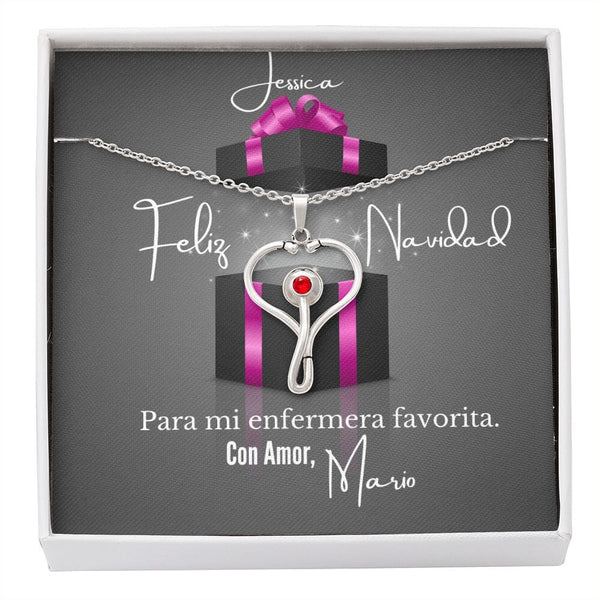 Feliz Navidad para mi enfermera favorita - Collar estetoscopio con cristal Swaroski Rojo Jewelry Caja Estándar de Regalo 