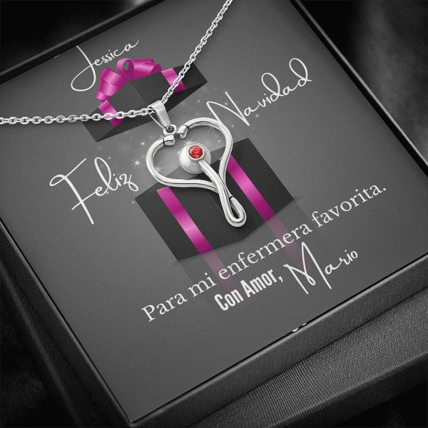 Feliz Navidad para mi enfermera favorita - Collar estetoscopio con cristal Swaroski Rojo Jewelry 