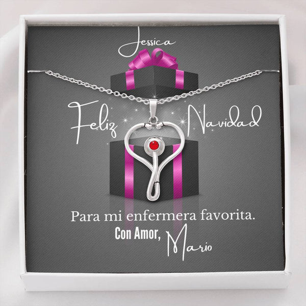 Feliz Navidad para mi enfermera favorita - Collar estetoscopio con cristal Swaroski Rojo Jewelry 
