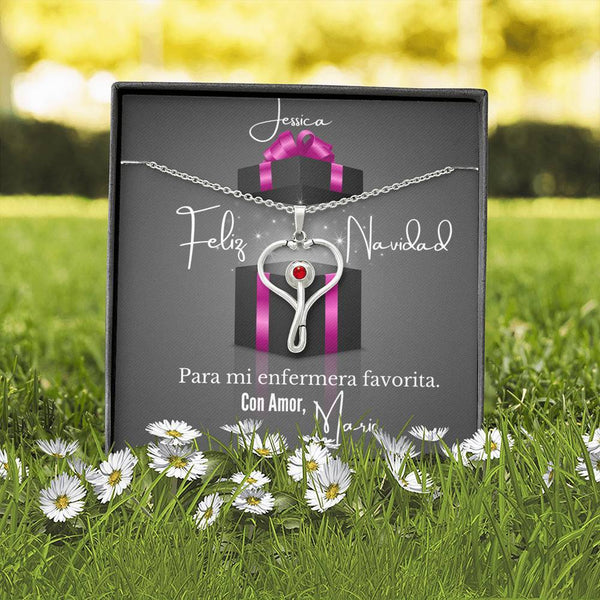 Feliz Navidad para mi enfermera favorita - Collar estetoscopio con cristal Swaroski Rojo Jewelry 