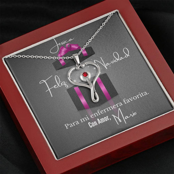 Feliz Navidad para mi enfermera favorita - Collar estetoscopio con cristal Swaroski Rojo Jewelry 