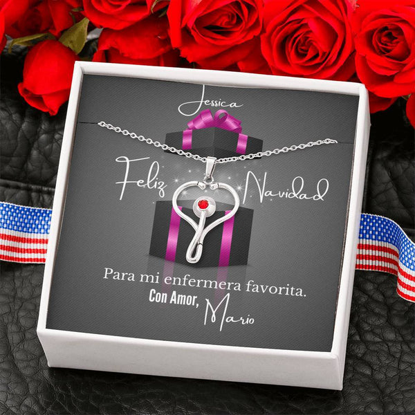 Feliz Navidad para mi enfermera favorita - Collar estetoscopio con cristal Swaroski Rojo Jewelry 