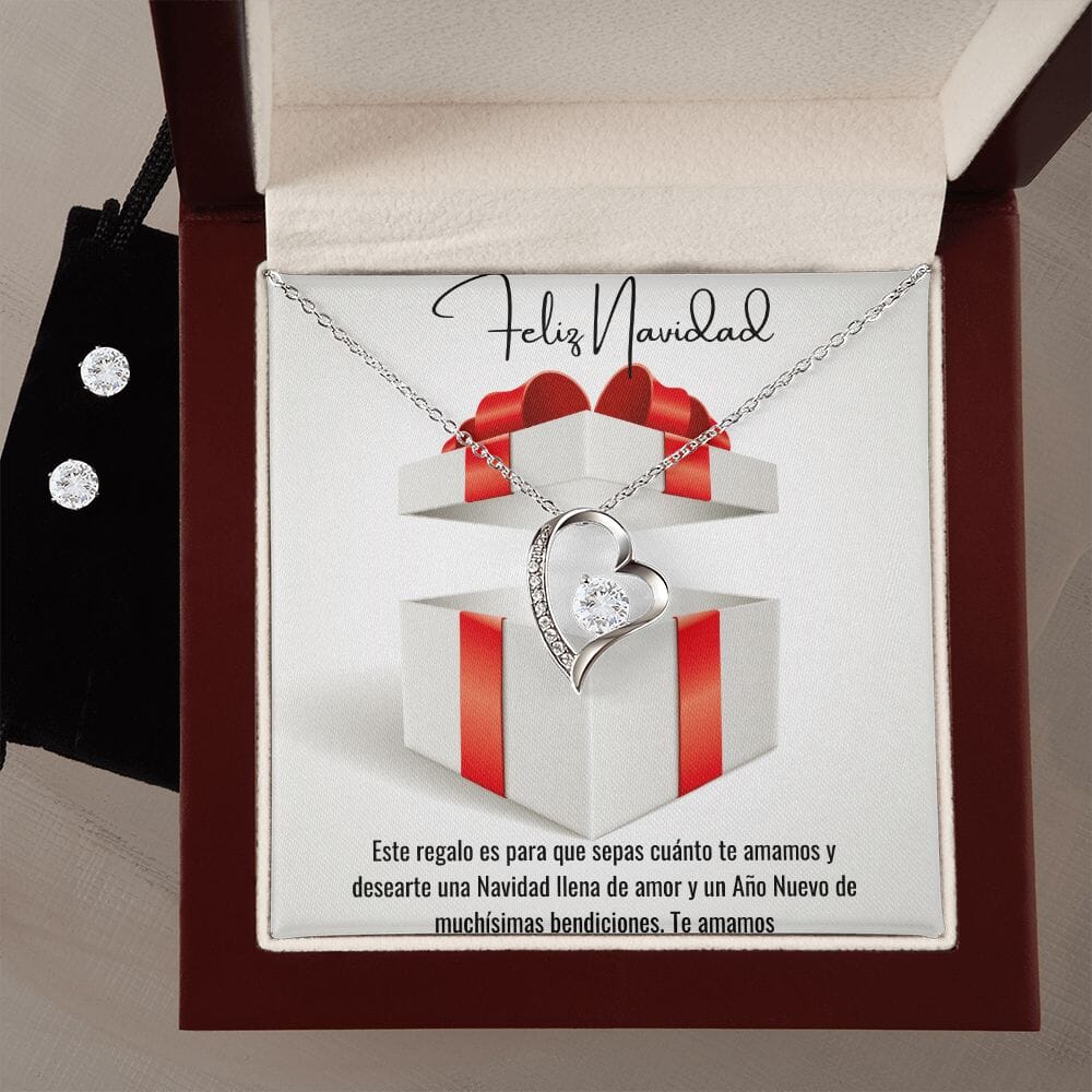 Feliz Navidad - Regalo Collar Forever Love Jewelry/ForeverLove Acabado en oro blanco de 14 k Luxury Box 