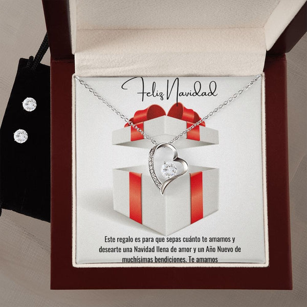 Feliz Navidad - Regalo Collar Forever Love Jewelry/ForeverLove Acabado en oro blanco de 14 k Luxury Box 