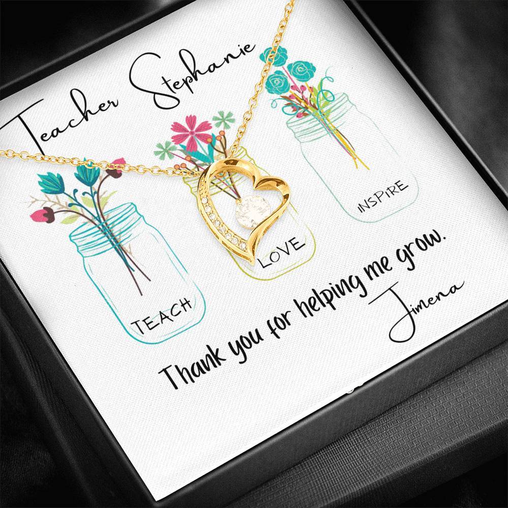 For my teacher - Forever Love Necklace - Thank you for helping me grow. Jewelry ShineOn Fulfillment 18k Yellow Gold Finish 