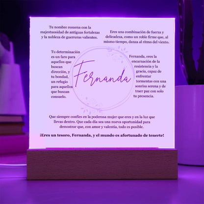 "Fortaleza y Gracia Encapsuladas: Acrílico Exclusivo para FERNANDA, la Guerrera de Luz" Acrylic/Square 
