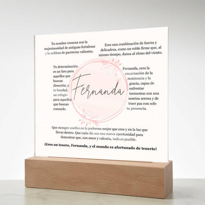 "Fortaleza y Gracia Encapsuladas: Acrílico Exclusivo para FERNANDA, la Guerrera de Luz" Acrylic/Square 