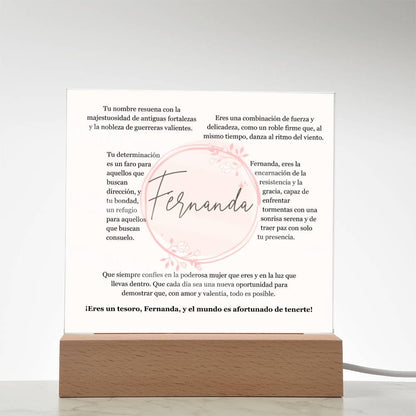 "Fortaleza y Gracia Encapsuladas: Acrílico Exclusivo para FERNANDA, la Guerrera de Luz" Acrylic/Square 
