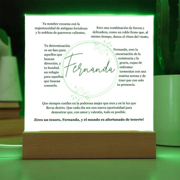 "Fortaleza y Gracia Encapsuladas: Acrílico Exclusivo para FERNANDA, la Guerrera de Luz" Acrylic/Square ShineOn Fulfillment 