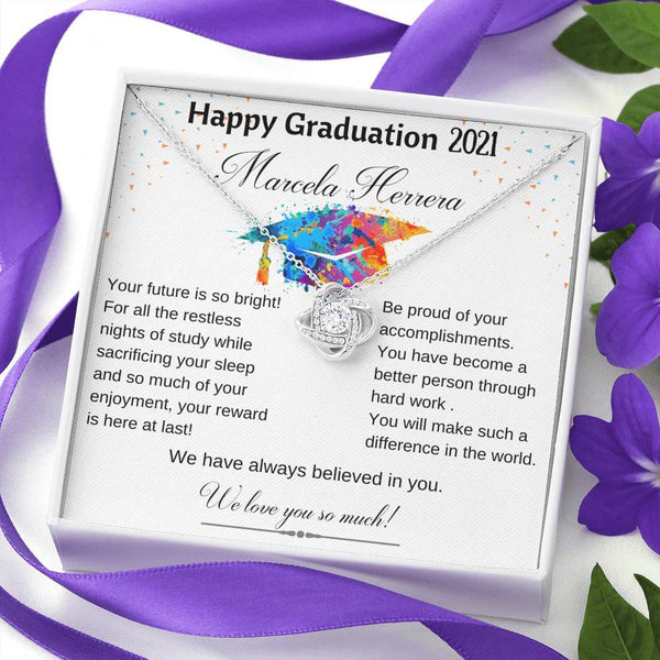Gift for Daughter - Happy Graduation - Love Knot Necklace with POD Message Card Jewelry ShineOn Fulfillment 