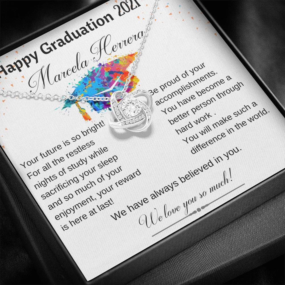Gift for Daughter - Happy Graduation - Love Knot Necklace with POD Message Card Jewelry/LoveKnot Caja Estándar de Regalo Incluida 