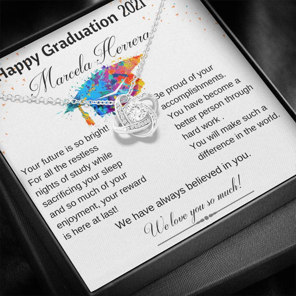 Gift for Daughter - Happy Graduation - Love Knot Necklace with POD Message Card Jewelry/LoveKnot Caja Estándar de Regalo Incluida 