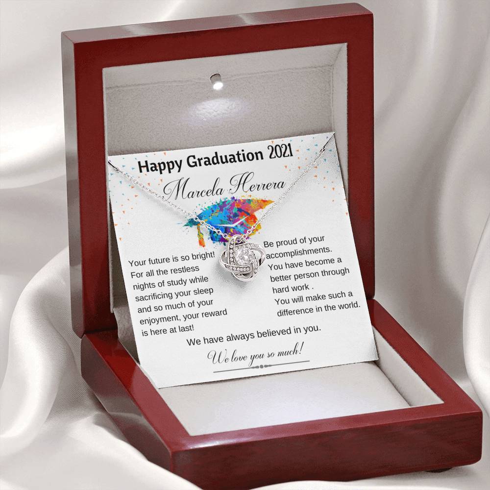 Gift for Daughter - Happy Graduation - Love Knot Necklace with POD Message Card Jewelry ShineOn Fulfillment 
