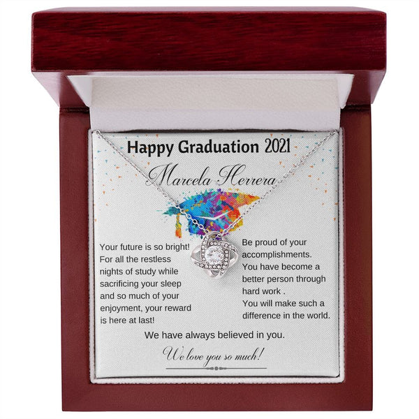 Gift for Daughter - Happy Graduation - Love Knot Necklace with POD Message Card Jewelry/LoveKnot ShineOn Fulfillment Caja de Madera de Lujo con Luz Mahogany 