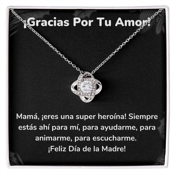 ¡Gracias Por Tu Amor! Collar Para Mamá Nudo de Amor (LoveKnot) Jewelry/LoveKnot Acabado en oro blanco de 14 k Cajita Estándar (GRATIS) 