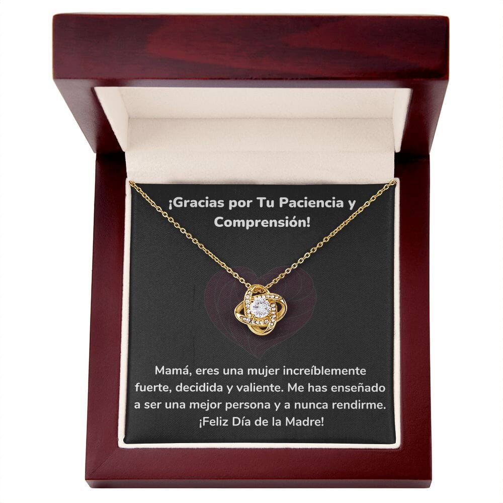 ¡Gracias por Tu Paciencia y Comprensión! Collar Para Mamá Nudo de Amor (LoveKnot) Jewelry/LoveKnot Acabado en Oro Amarillo de 18 quilates Caja de Lujo Madera Con Luz led 