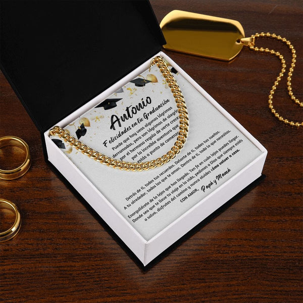 Graduación Inolvidable: Collar de Cadena Cubana para Hijo con mensaje Personalizado Jewelry/CubanLink ShineOn Fulfillment 14K Yellow Gold Finish Standard Box 