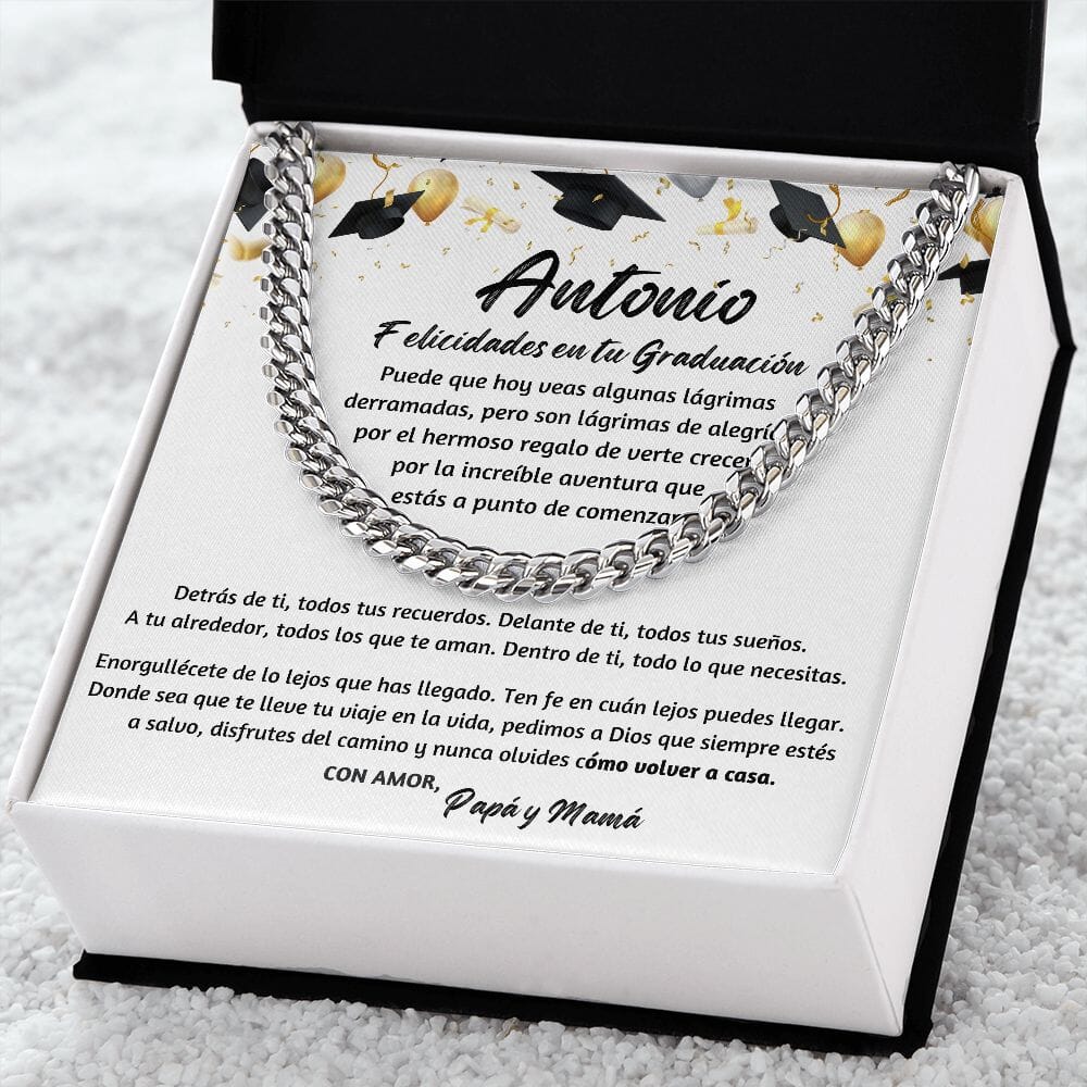 Graduación Inolvidable: Collar de Cadena Cubana para Hijo con mensaje Personalizado Jewelry/CubanLink 
