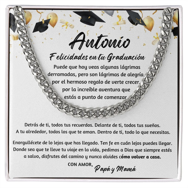 Graduación Inolvidable: Collar de Cadena Cubana para Hijo con mensaje Personalizado Jewelry/CubanLink 