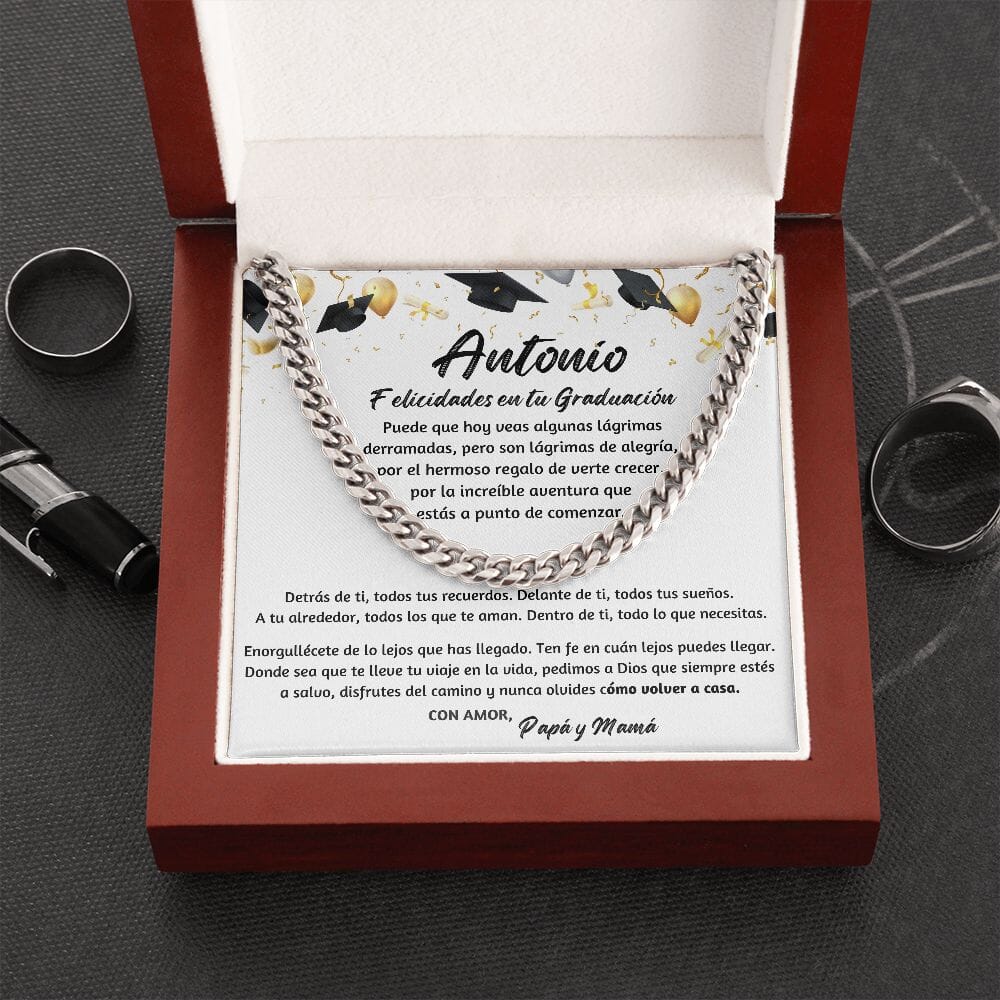 Graduación Inolvidable: Collar de Cadena Cubana para Hijo con mensaje Personalizado Jewelry/CubanLink 