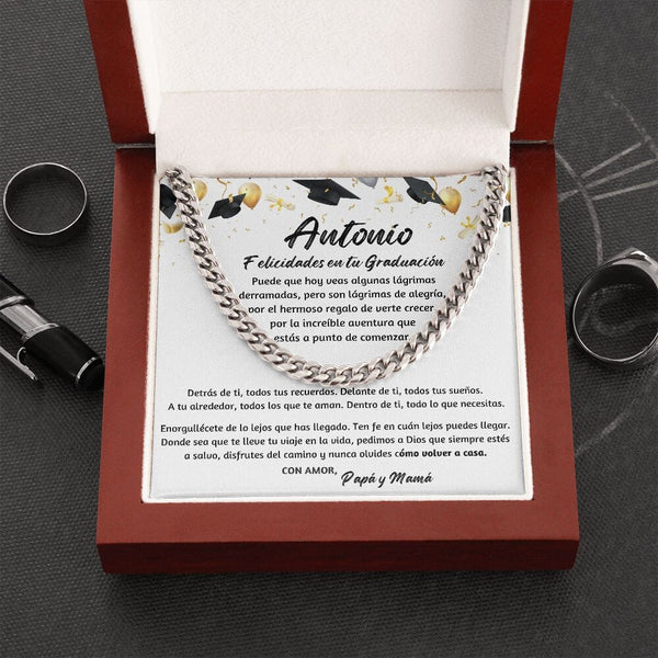 Graduación Inolvidable: Collar de Cadena Cubana para Hijo con mensaje Personalizado Jewelry/CubanLink 