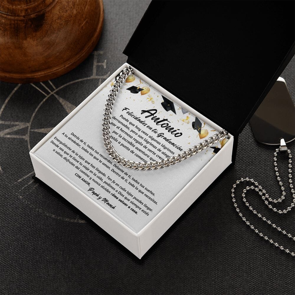 Graduación Inolvidable: Collar de Cadena Cubana para Hijo con mensaje Personalizado Jewelry/CubanLink 