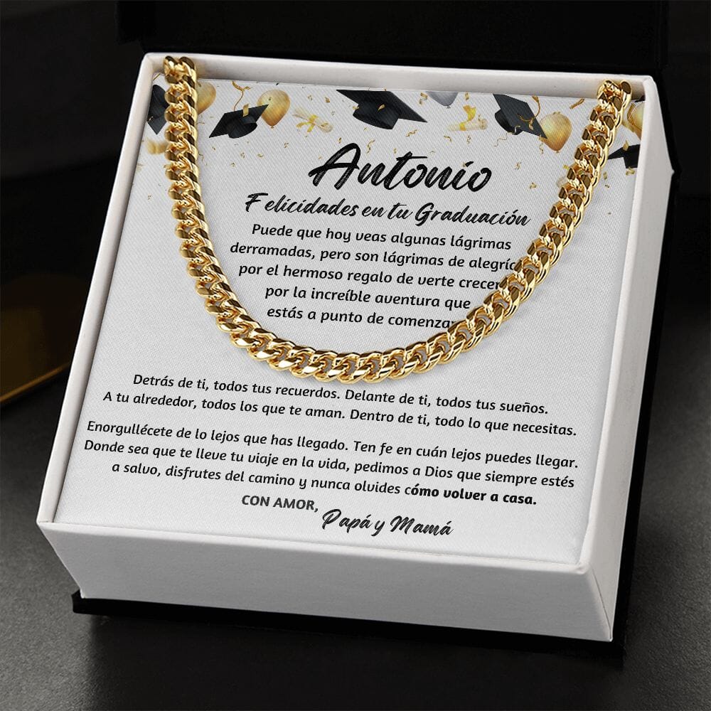 Graduación Inolvidable: Collar de Cadena Cubana para Hijo con mensaje Personalizado Jewelry/CubanLink ShineOn Fulfillment 