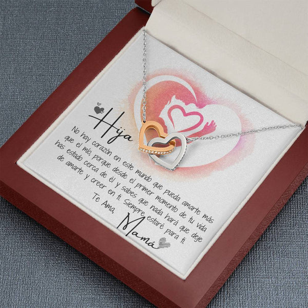 Hija - Collar 2 Corazones Interconectados con Mensaje muy especial de Mamá Jewelry 