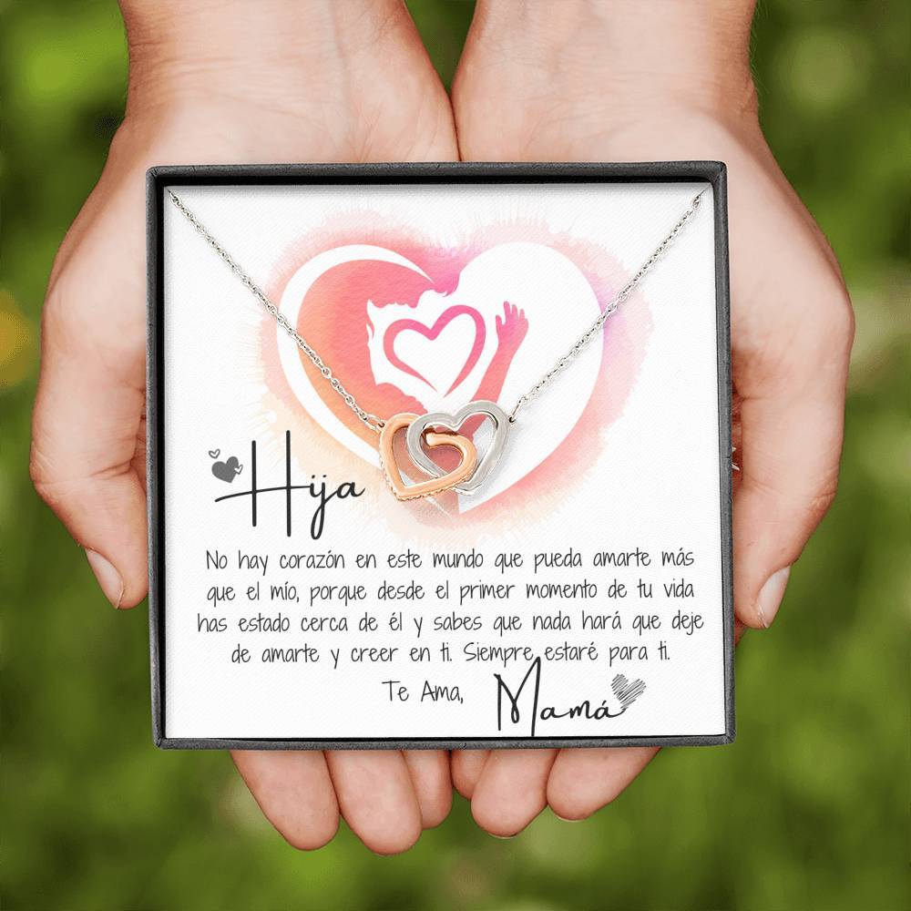 Hija - Collar 2 Corazones Interconectados con Mensaje muy especial de Mamá Jewelry 