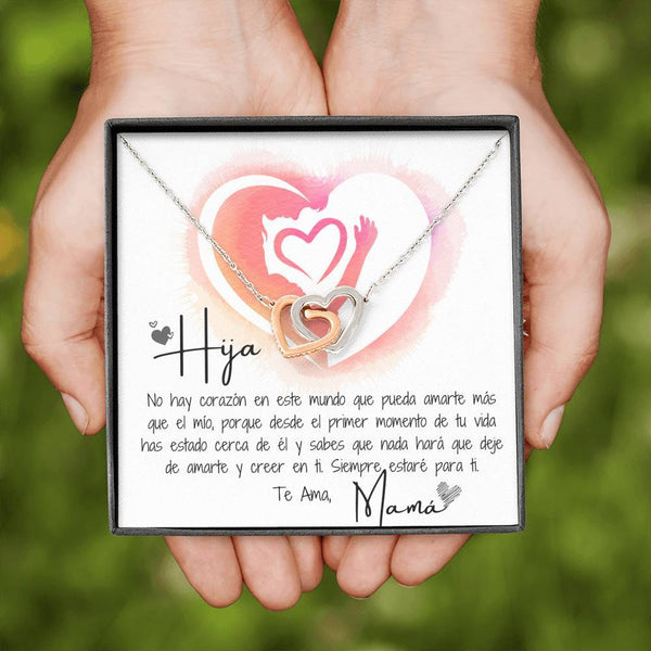 Hija - Collar 2 Corazones Interconectados con Mensaje muy especial de Mamá Jewelry 