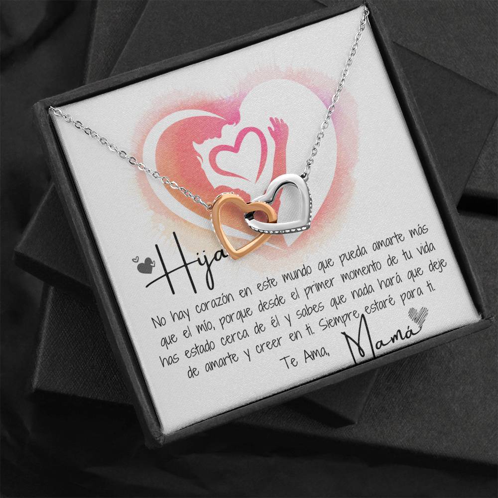 Hija - Collar 2 Corazones Interconectados con Mensaje muy especial de Mamá Jewelry 